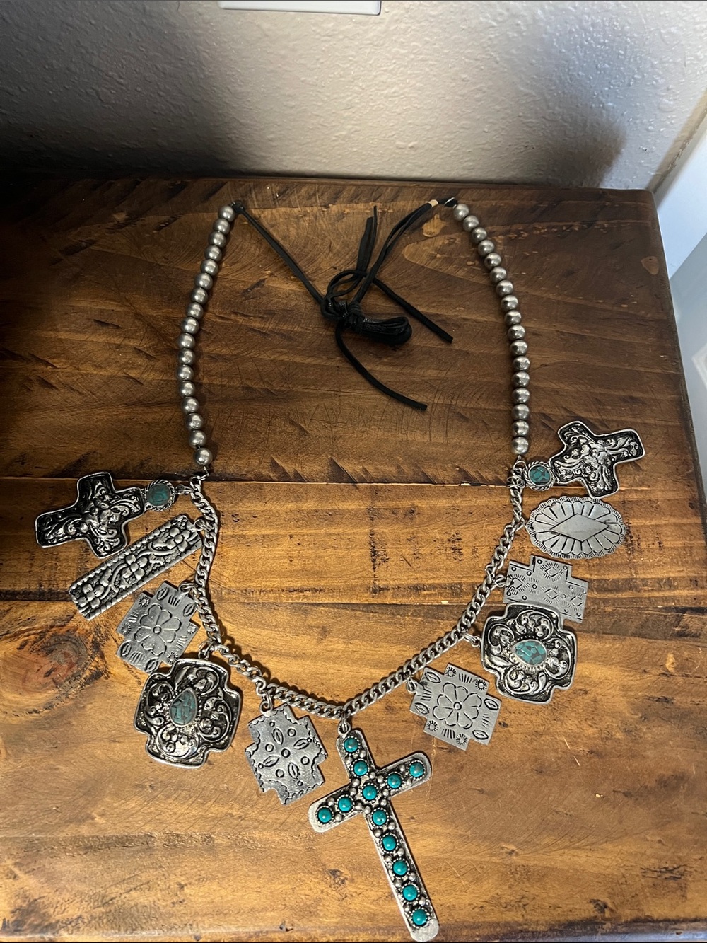 Turquoise Accent Silver Cross Pendant Necklace - Women Jewelry